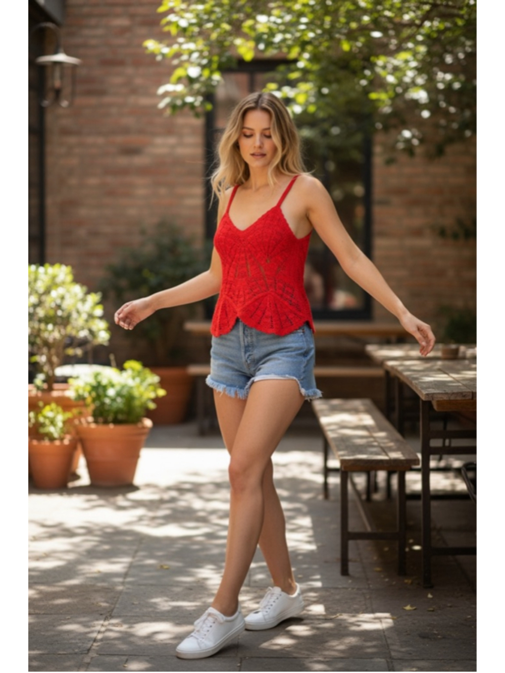 ZARA Red Crochet Knit Top NWT S Boho Festival Lace Tank